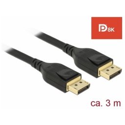 Delock DisplayPort kábel 8K 60 Hz 3 m DP 8K tanúsítvánnyal