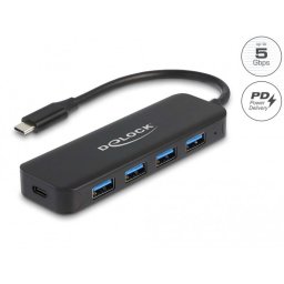Delock USB Type-C elosztó, 4 port, USB 3.2 Gen 1 és Power Delivery támogatással, 85 W