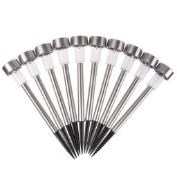 10 db-os napelemes inox kerti LED lámpa szett, 36 cm magas, hideg fehér