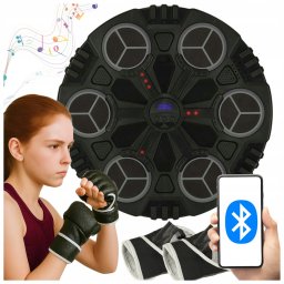 LED bokszfal, 6 ütőponttal, 2 kesztyűvel + zenés bluetooth funkcióval - 35,5 cm, fekete-szürke