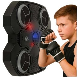 LED bokszfal, 4 ütőponttal, 2 kesztyűvel + zenés bluetooth funkcióval - 33x28 cm, fekete-szürke