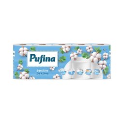 PUFINA Toalettpapír, 3 rétegű, kistekercses, 10 tekercs, PUFINA "Sensitive Aquabond", illatmentes