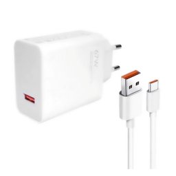 XIAOMI HYPERCHARGE hálózati töltő USB aljzat (67W, gyorstöltő + Type-C kábel) FEHÉR