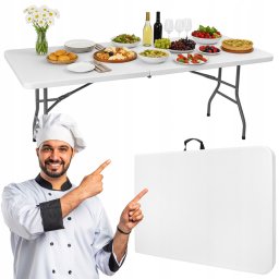 Nagyméretű masszív Vendéglátó asztal lehajtható lábakkal és fogantyúval, 180 x 74 x 70 cm