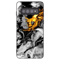 Fekete szilikon tok az alábbi mobiltelefonokra Samsung Galaxy S10 G973 - Black Gold 2