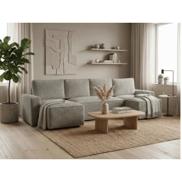 Kinyitható U alakú ülőgarnitúra SMART BOUCLE 303x143 cm, szürkésbézs