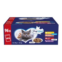 PreVital alutasakos macskaeledel válogatás - csirke, lazac, marha, nyúl & pulyka 96 x 100 g