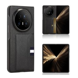 Műanyag telefonvédő (bőr hatású hátlap, kártyatartó) FEKETE Honor Magic V5