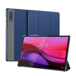 DUX DUCIS DOMO tok álló, bőr hatású (aktív FLIP, oldalra nyíló, TRIFOLD, asztali tartó, textil minta) SÖTÉTKÉK Lenovo Yoga Tab Plus (TB520FU)