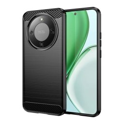 Szilikon telefonvédő (ütésállóság, légpárnás sarok, szálcsiszolt, karbon minta) FEKETE Honor Magic 8 Lite