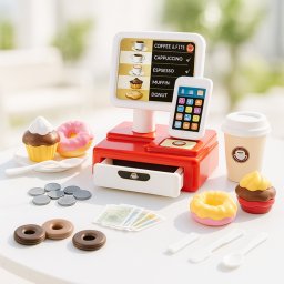KidsToys játék barista és szupermarket pénztárgép hanggal, 15x11x18 cm