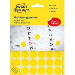 AVERY ZWECKFORM Etikett, 18 mm, kör, AVERY ZWECKFORM, sárga, 1056 etikett/csomag