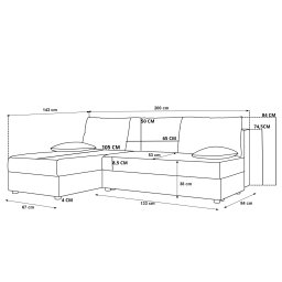 Ágyazható, kétoldalas L alakú kanapé VENORIA SLIM 200x143 cm, mustár színű + 2 db díszpárna INGYEN