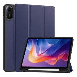 Tok álló, bőr hatású (aktív FLIP, oldalra nyíló, TRIFOLD, asztali tartó, ceruza tartó) SÖTÉTKÉK Xiaomi Redmi Pad 2
