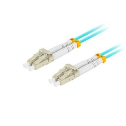 LANBERG optikai patch kábel MM LC/UPC-LC/UPC duplex 1m LSZH OM3 50/125 átmérő 3mm, színe ciánkék