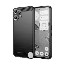 Szilikon telefonvédő (ütésállóság, légpárnás sarok, szálcsiszolt, karbon minta) FEKETE Nothing CMF Phone 2 Pro