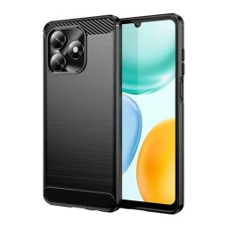 Szilikon telefonvédő (ütésállóság, légpárnás sarok, szálcsiszolt, karbon minta) FEKETE Honor X5c Plus