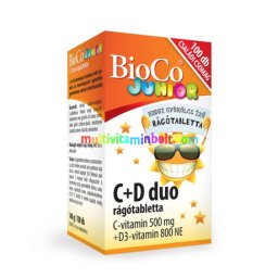 C+D DUO JUNIOR Családi csomag 100 db rágótabletta, 500 mg C-vitamin és 800 IU D3-vitamin - BioCo