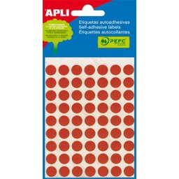 APLI Etikett, 10 mm kör, kézzel írható, színes, APLI, piros, 315 etikett/csomag