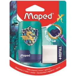 MAPED Hegyező és radír, kétlyukú, tartályos, pótradírral, MAPED "Connect Dragon", sárkány