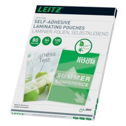 LEITZ Meleglamináló fólia, 80 mikron, A4, fényes, öntapadó, LEITZ