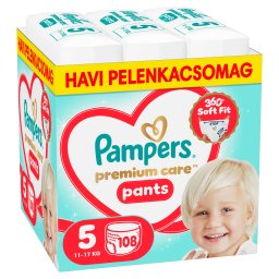 Pampers Premium Care Pants bugyipelenka 5, 11-17 kg, HAVI PELENKACSOMAG 108 db