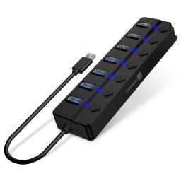 CONNECT IT Mighty Switch 2 USB-A hub, (4xUSB-A 3.0, 3xUSB-A 2.0), külső, FEKETE