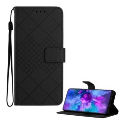 Tok álló, bőr hatású (FLIP, oldalra nyíló, asztali tartó, négyzet, prémium) FEKETE Motorola Moto G06 Power (XT2535-13), Moto G06 (XT2535)