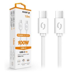 Adatkábel ALIGATOR POWER 100W, USB-C/USB-C 5A, 1,5m fehér