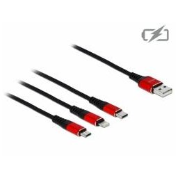 Delock 3 az 1-ben USB-töltőkábel Lightning / Micro USB / USB Type-C csatlakozókkal, 1 m