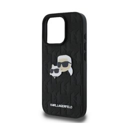 KARL LAGERFELD MONOGRAM KARL & CHOUPETTE HEAD PIN szilikon telefonvédő (ütésállóság, bőr hatású hátlap) FEKETE Apple iPhone 16 Pro
