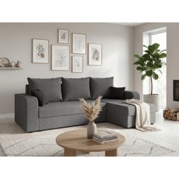 Ágyazható, kétoldalas L alakú kanapé VALERIO 238x140 cm, sötétszürke színű + 2 db díszpárna INGYEN Sawana 05