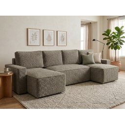 Kinyitható U alakú ülőgarnitúra SMART BOUCLE 303x143 cm, szürkésbarna