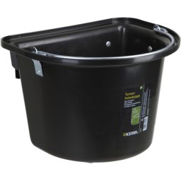 Kerbl lapos hátú abrakosvödör fém hordfogantyúval és a hátán fém akasztóval (12 literes | 1.73 kg | Fekete)