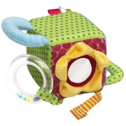 Plüss babajáték kocka, 3D-s tükrös virággal 10x10x10 cm