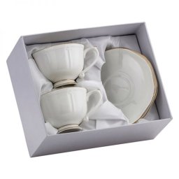 Elegáns fehér/arany porcelán csésze aljjal - 200 ml - 2 személyes készlet