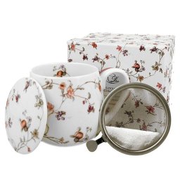 Kisvirágos fémszűrős porcelán teásbögre 430 ml - ROMANTIC SAFA