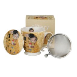 Klimt porcelán csésze / bögre fémszűrővel és tetővel - 510 ml - The Kiss ecru