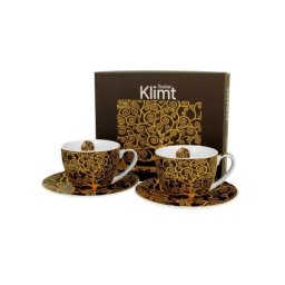 Klimt porcelán csésze aljjal 2 személyes készlet - 260 ml - Életfa barna
