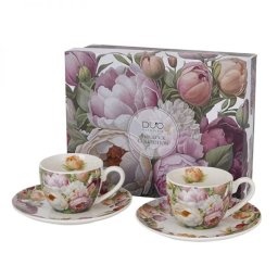 Pünkösdi rózsás porcelán csésze aljjal- 270 ml - 2 személyes készlet díszdobozban