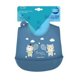 Canpol babies szilikonos előke zsebbel Bonjour Paris, 4 hó+ (kék)