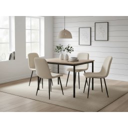 Étkező szett 1 + 4, CITY asztal 110x75 cm artisan tölgy + krém színű RIFT étkezőszék fekete lábakkal