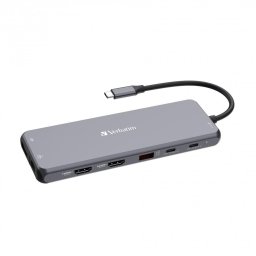 VERBATIM Hub USB-C Pro Multiport 13 port, 6x USB-A, 2x USB-C, 2x HDMI, DP, RJ45, 3,5 mm-es jack audio, szürke színben
