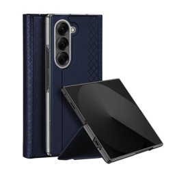 DUX DUCIS BRIL műanyag telefonvédő (ütésállóság, bőr hatású hátlap, asztali tartó, rombusz) SÖTÉTKÉK Samsung Galaxy Z Fold7 (SM-F966)