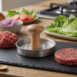 Alpina hamburgerprés fanyéllel, 13x13 cm - az egyenletes húspogácsákért