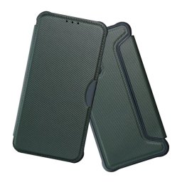 Tok álló, bőr hatású (FLIP, oldalra nyíló, ütésállóság, légpárnás sarok, kameravédő, karbon minta) SÖTÉTZÖLD Samsung Galaxy A17 5G (SM-A176)