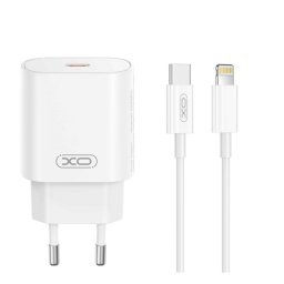 XO CE25 hálózati töltő Type-C aljzat (25W, PD gyorstöltő + lightning kábel) FEHÉR