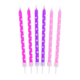 Tortagyertya, pöttyös, 24 db/cs (rózsa, pink, lila)