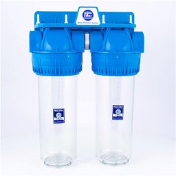 Aquafilter 2 lépcsős 10"-os Szűrőház 1/2" csatlakozással, átlátszó, 3 részes házzal - réz menetes
