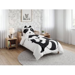 Pamut ágynemű kiságyba RACCOON fekete-fehér Ágyneműhuzat mérete: 40 x 60 cm | 100 x 135 cm